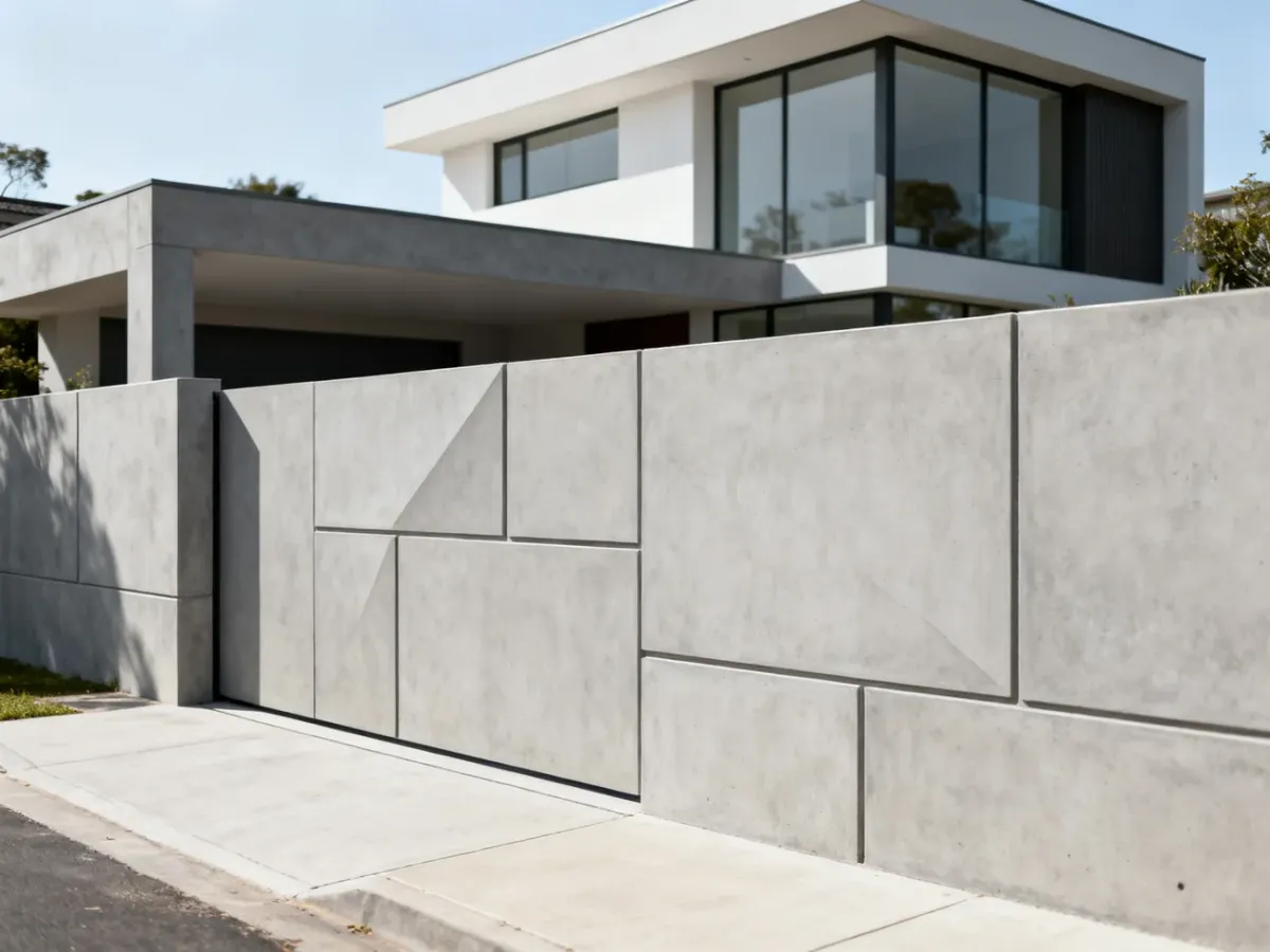 Minimalist concrete fence providing privacy around a modern home