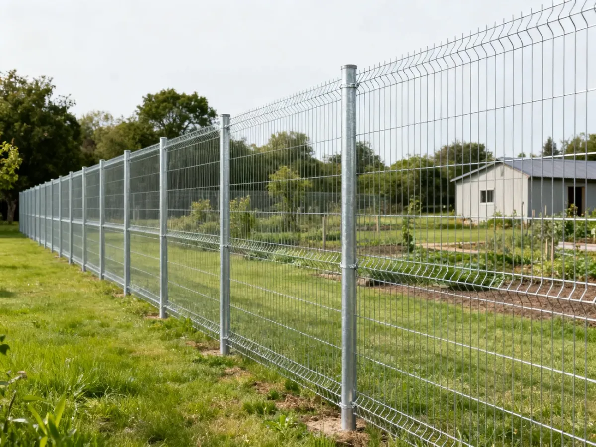 Siatka ogrodzeniowa zabezpieczająca dużą zieloną działkę