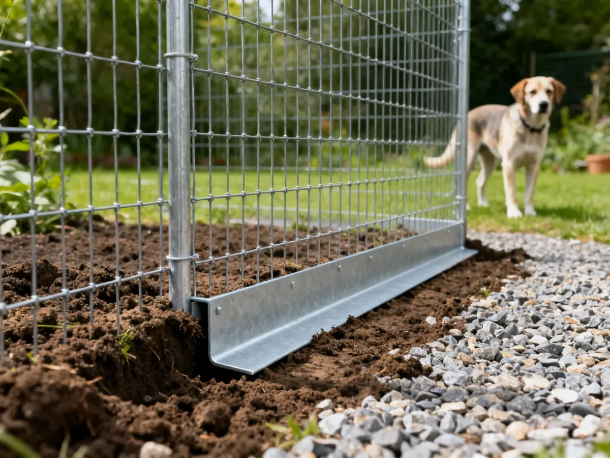 Siatka ogrodzeniowa z poziomym fartuchem przeciwpodkopowym