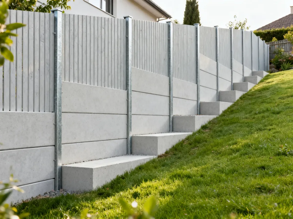 Prefabrykowane płyty betonowe ułożone schodkowo na łagodnej skarpie